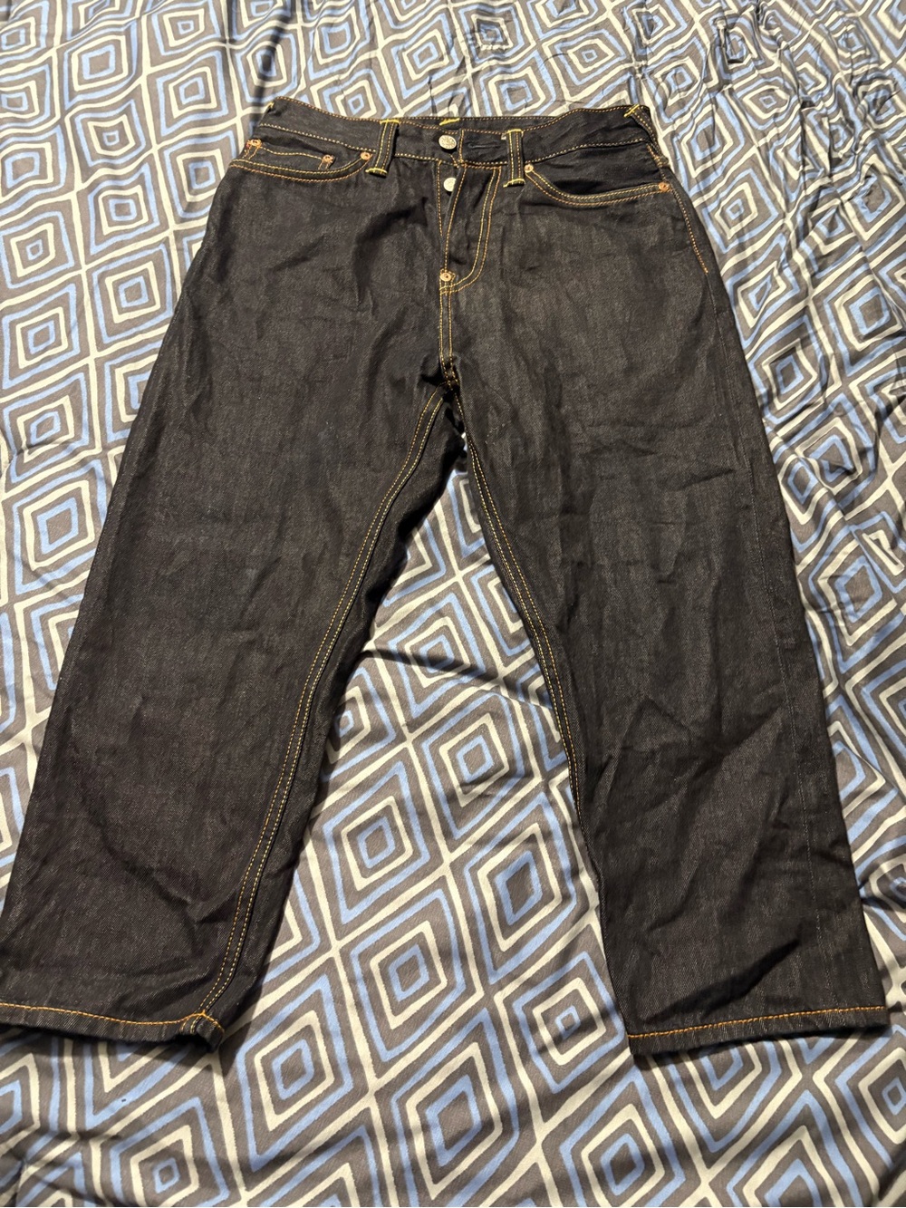Evisu Men’s Relaxed Dark Indigo Jeans with Contrast Stitching